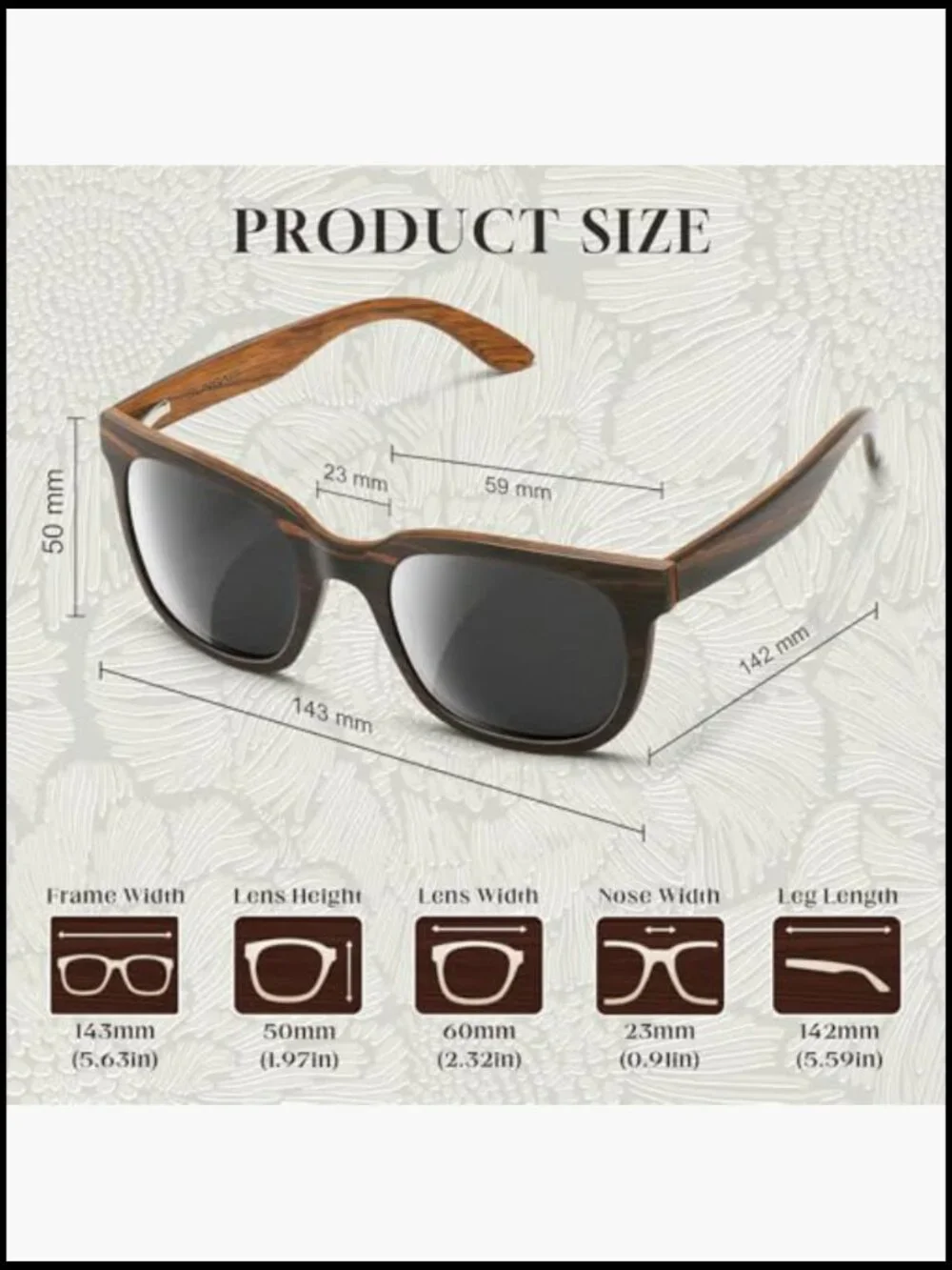 Square Polarized All-Wood Sunglasses UV400 Protection with Case